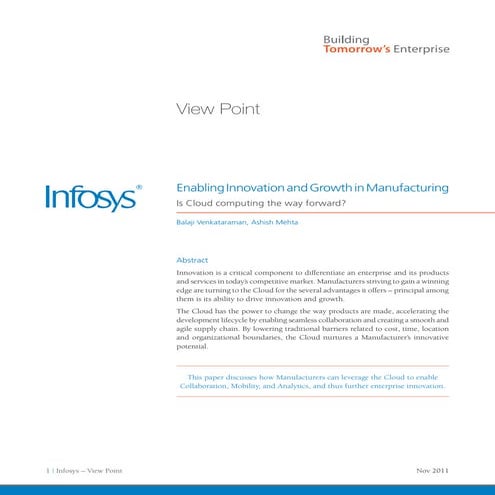 Cloud computing and Innovation in Manufacturing