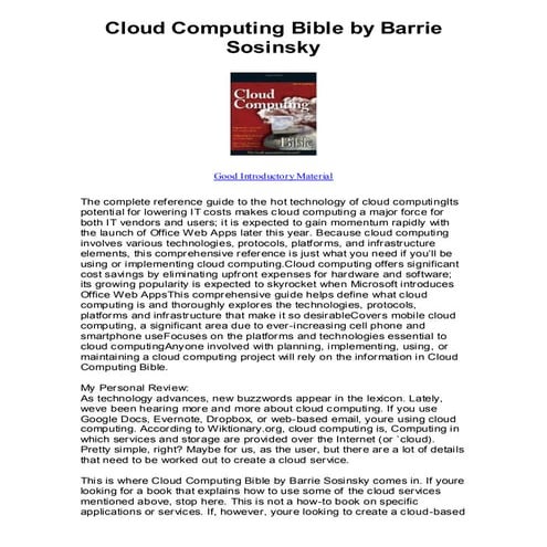 Cloud computing bible by barrie sosinsky   elisa pacellis mymac com review