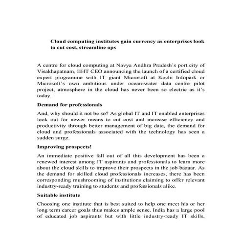 Cloud computing institute