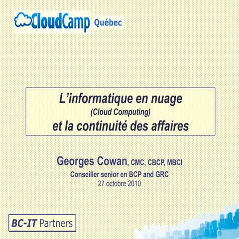 Informatique en nuage et continuité des affaires