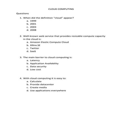 Cloud computing questions
