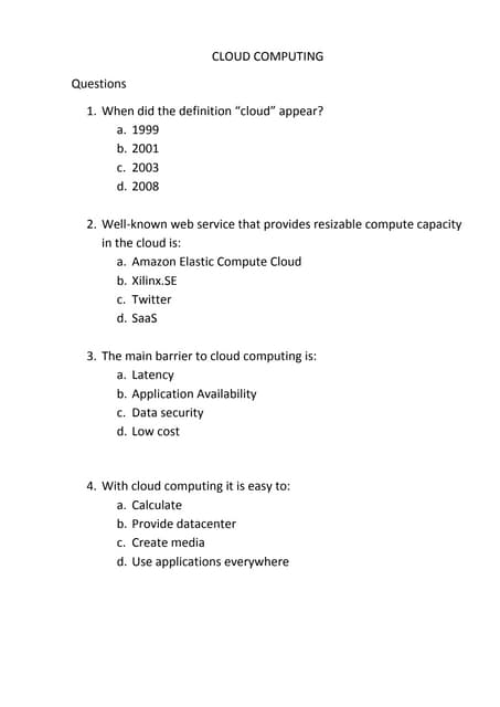 Cloud computing questions