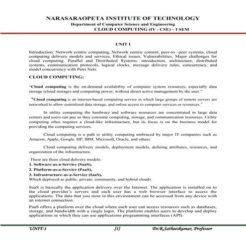 Cloud Computing UNIT-1 for computer science and engineering students