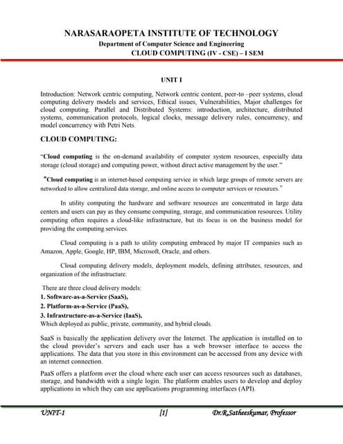Cloud Computing UNIT-1 for computer science and engineering students