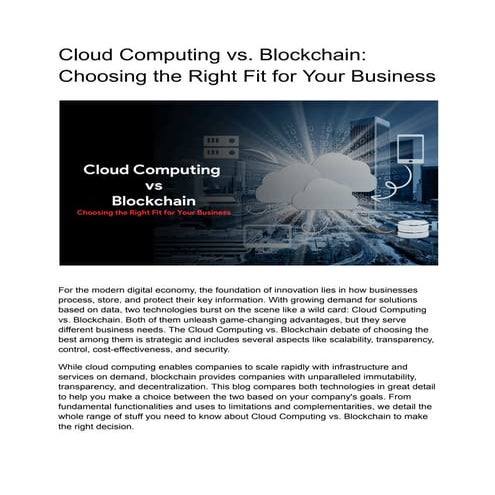 Cloud Computing vs. Blockchain: Which Technology Is Right for Your Business?
