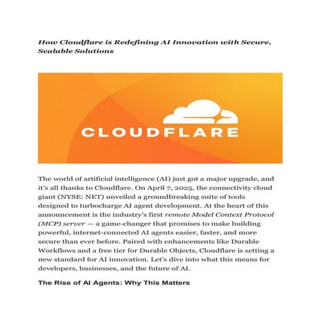 Cloudflare’s Game-Changing Move The First Remote MCP Server for AI Agent Deve...