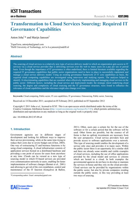 Cloud Governance Framework - Required Cloud Sourcing Capabilities