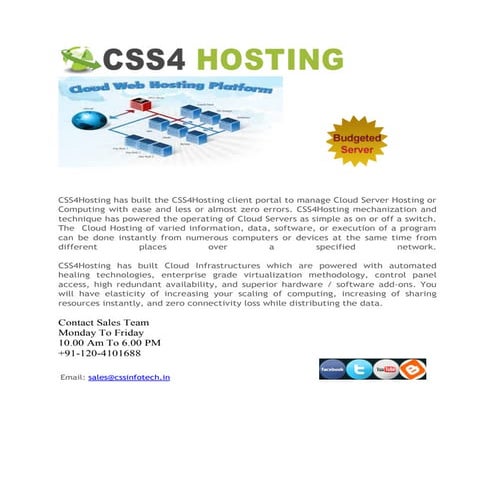 Cloud Server Hosting- Cloud Infrastructures services by CSS4HOSTING