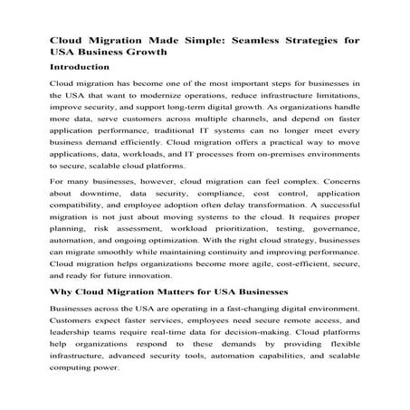 Cloud Migration Made Simple: Seamless Strategies for USA Business ...