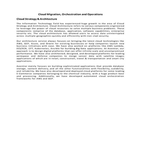 Cloud migration, orchestration and operations