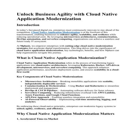 Unlock Business Agility with Cloud Native Application Modernization
