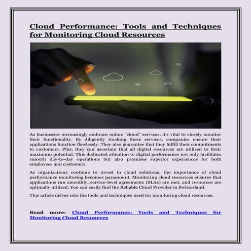 Cloud Performance: Tools and Techniques for Monitoring Cloud Resources