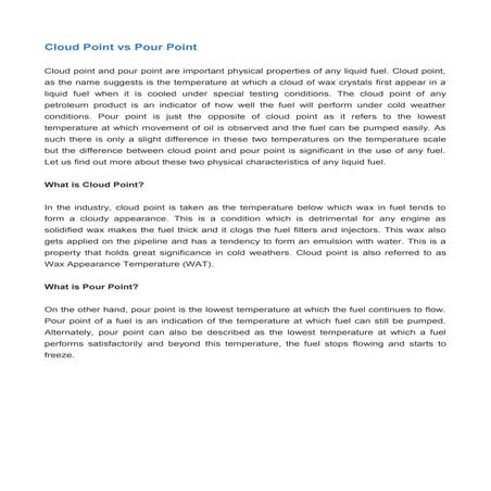 Cloud point vs pour point