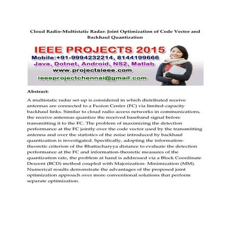 Cloud radio multistatic radar joint optimization of code vector and backhaul ...