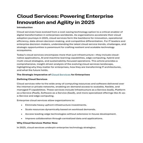 Cloud Services: Powering Enterprise Innovation and Agility in 2025
