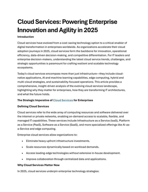 Cloud Services: Powering Enterprise Innovation and Agility in 2025