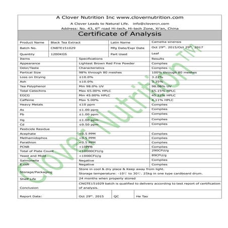 (Clover™) coa black tea polyphenol 98% | PDF