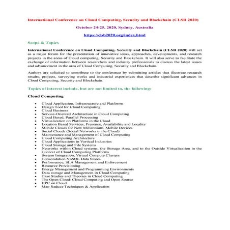 call for papers - International Conference on Cloud Computing, Security and B...