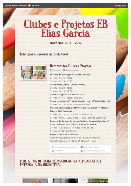 Horários dos Clubes e projetos EB elias garcia  