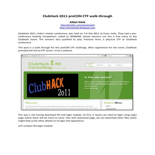 Club hack 2011 precon ctf walkthrough