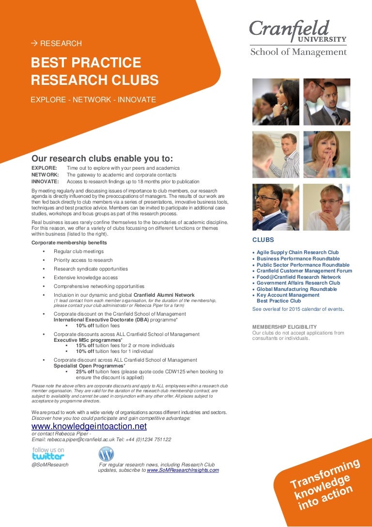 cranfield school of management best practice research clubs flyer corporate supply chain flyers