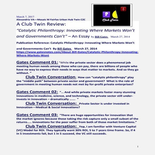 Club twin review  catalytic philanthropy bill gates essay 