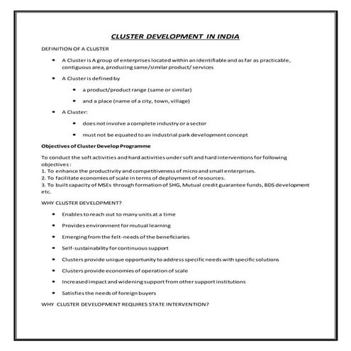 Cluster development in india print out