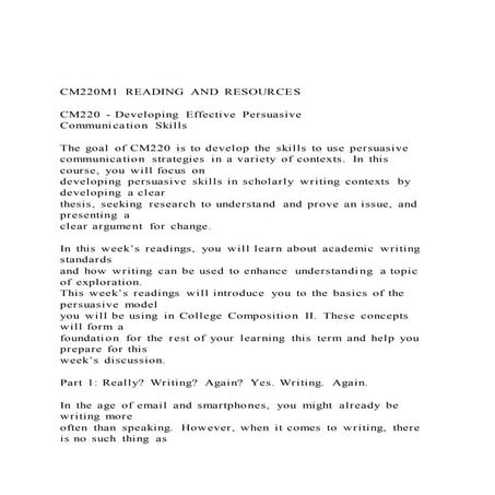 CM220M1 READING AND RESOURCESCM220 - Developing Effective 