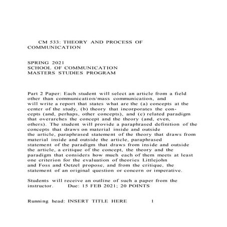       Cm 533 theory and process of communication  sprin
