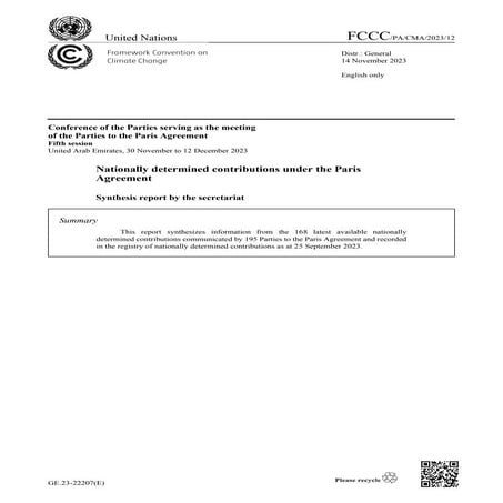 UNFCCC Nationally determined contributions under the Paris Agreement ...