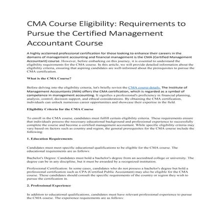CMA Course Details