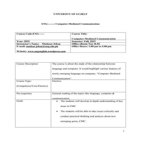 Course Outline:Computer Mediated Communication | DOC