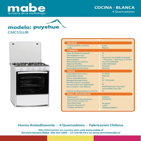 Cocina Mabe Puyehue | PDF