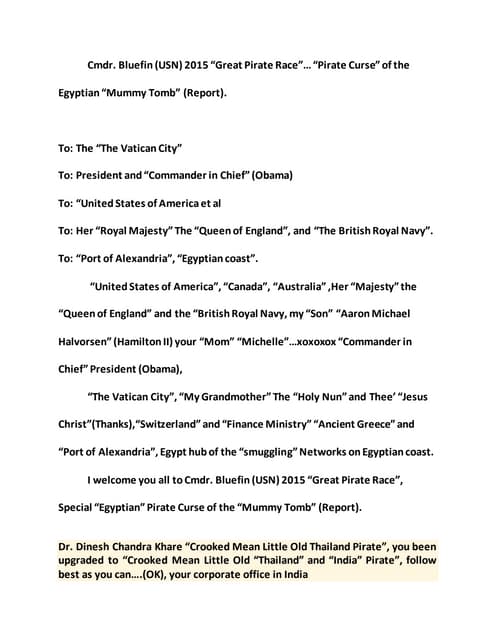 Cmdr. bluefin (usn) 2015 “great pirate race”… “pirate curse” of the egyptian ...