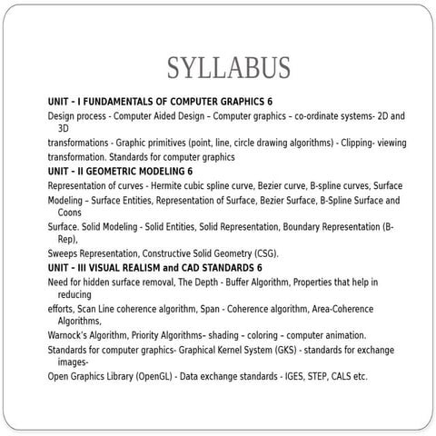 CME 372 Computer Aided Design  Computer Aided Engineering unit 1