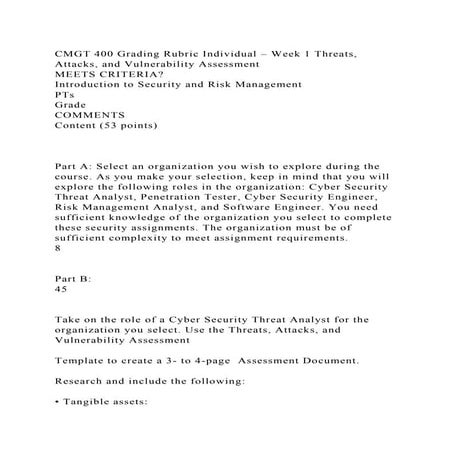 CMGT 400 Grading Rubric Individual – Week 1 Threats, Attacks, and Vu.docx