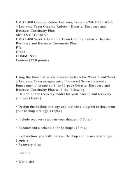 CMGT 400 Grading Rubric Learning Team – CMGT 400 Week 4 Learning Tea.docx
