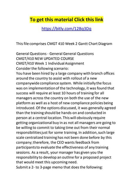Cmgt 410 week 2 gantt chart diagram