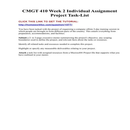 Cmgt 410 week 2 individual assignment project task