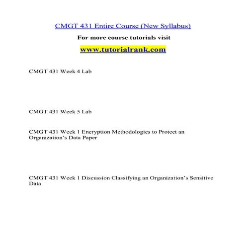 CMGT 431 Education Specialist |tutorialrank.com