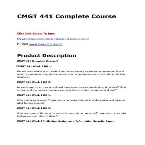 Cmgt 441 complete course