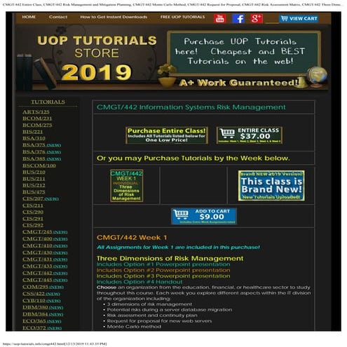 CMGT/442 ENTIRE CLASS UOP TUTORIALS