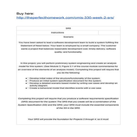 CMIS 330 WEEK 2 SRS