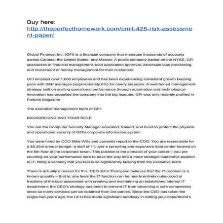 CMIT 425 RISK ASSESSMENT PAPER