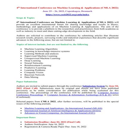 7th International Conference on Machine Learning & Applications (CMLA ...