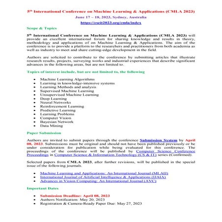 4th International Conference on Computer Science and Machine Learning ...