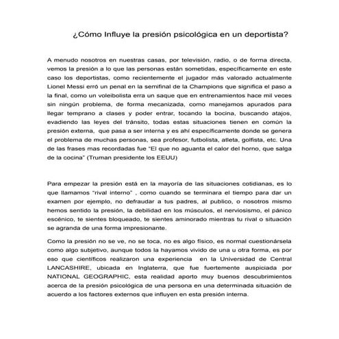 Cómo afecta la presión en los deportistas ensayo