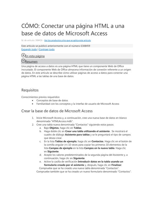 Cómo conectar una página html a una base de datos de microsoft access