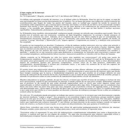 Cómo copiar de la internet. Umberto Eco