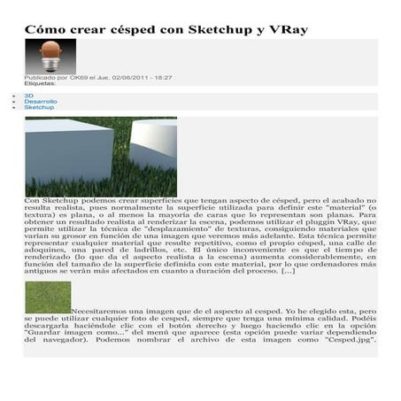 Cómo crear césped con sketchup y v ray | DOCX